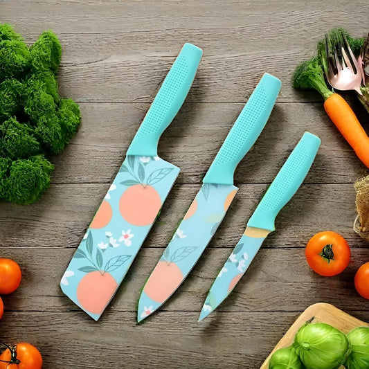 Set of 3 Floral Design Stainless Steel Professional Kitchen Knife Set